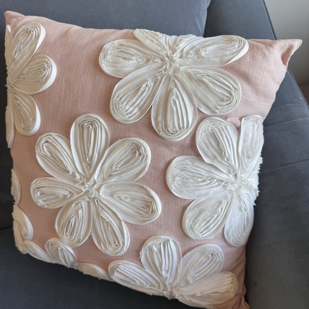 Pier 1 Imports Rose Pink Throw Pillow ~ Beautiful White Floral Flower 16" x 16"